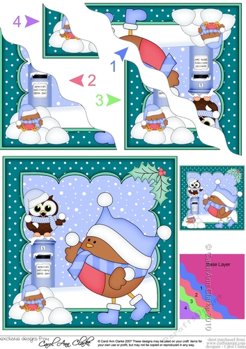 Christmas Bobbin Robin & Little Hoot Owl have a Snowball Fight Wavy Corner side stacker Topper