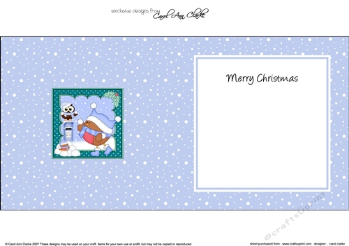 Christmas Bobbin Robin & Little Hoot Owl have a Snowball Fight matching insert square landscape