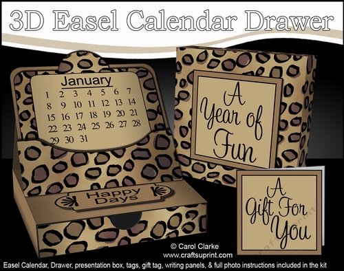 3D Everlasting Easel Calendar Drawer Gift Set - Leopard Print