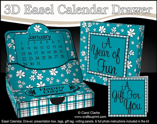 3D Everlasting Easel Calendar Drawer Gift Set - Pretty Blue Floral