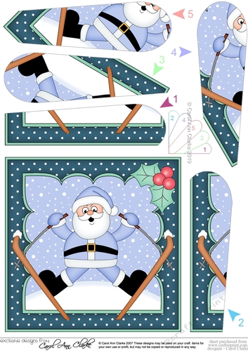 Christmas OOps Santa goes Skiing Fan Pyramage Topper