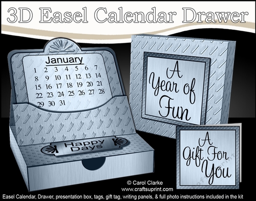 3D Everlasting Easel Calendar Drawer Gift Set - Blue Steel Metallic