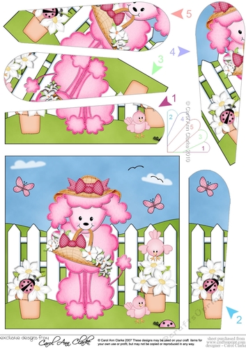 Bon Bon Poodle Dog has a Bonnet and Basket of Flowers Fan Pyramage Topper