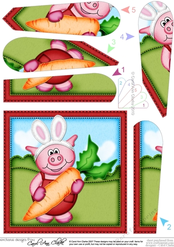 Syd Piggy has Easter Bunny Ears and Carrot Fan Pyramage Topper