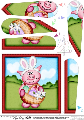 Syd Piggy has Easter Bunny Ears and an Easter Basket Fan Pyramage Topper