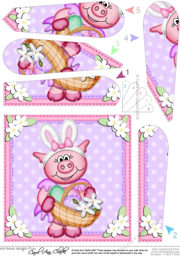Zoe Piggy has Easter Bunny Ears and an Easter Basket Fan Pyramage Topper