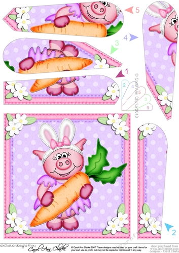 Zoe Piggy has Easter Bunny Ears and a Carrot Fan Pyramage Topper