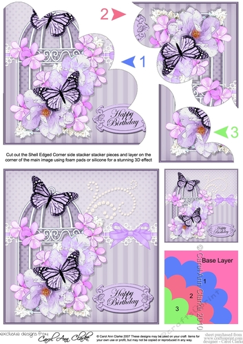Birthday Butterflies and Flowers Birdcage Shell Edged Corner Side Stacker