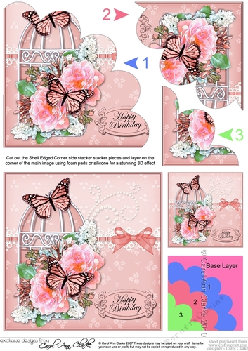 Birthday Butterflies and Roses Birdcage Shell Edged Corner Side Stacker