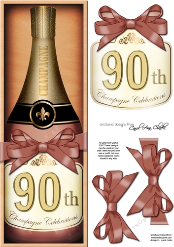 Large DL 90th Champers in a Box Quick Card 3D Decoupage