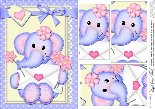 A5 Lola Elephant has a Love Letter & Flowers Pyramage Topper