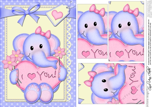 A5 Lola Elephant has a Love Heart & Flowers Pyramage Topper