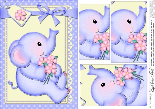 A5 Lil Baby Elephant has pretty Flowers Pyramage Topper