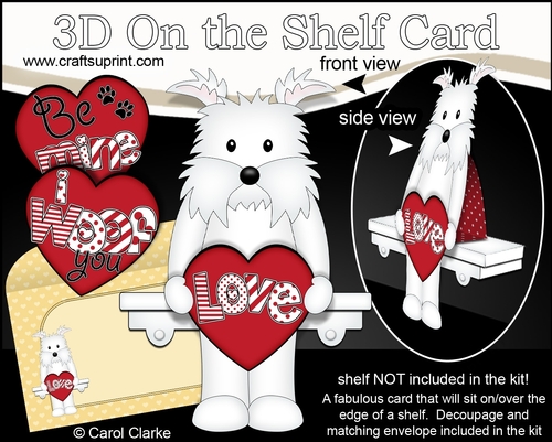3D On the Shelf Card Kit - Valentine Heart Love & Romance Little Westie Dog Jock