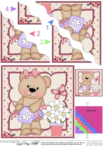Livvy Bear waters her Pretty Flowers Wavy Corner side stacker Topper