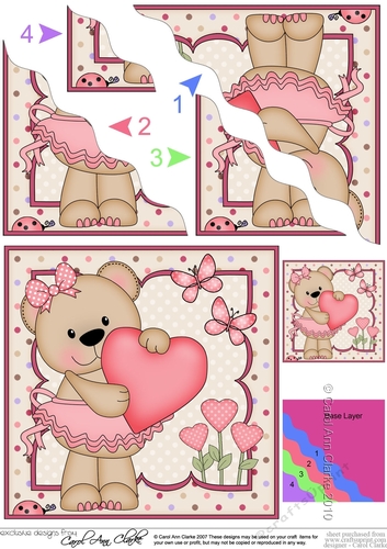 Livvy Bear has a Love Heart Wavy Corner side stacker Topper