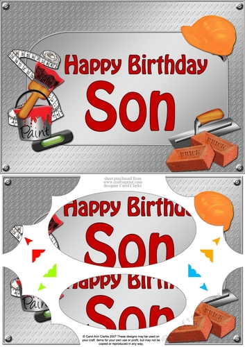 A5 Happy Birthday SON Handyman Tools Scallop Corners & Pyramage