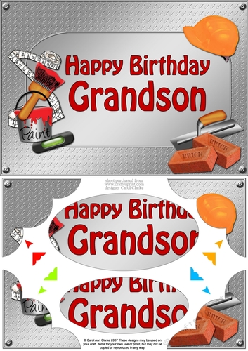 A5 Happy Birthday GRANDSON Handyman Tools Scallop Corners & Pyramage