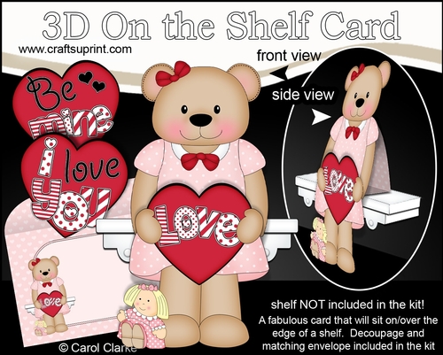 3D On the Shelf Card Kit - Valentine Heart Love & Romance Livvy Bear