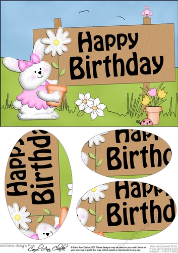A5 HAPPY BIRTHDAY Little Bunny has a Flower Oval Pyramage Topper