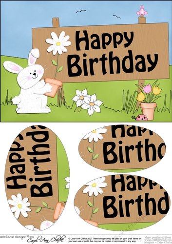 A5 HAPPY BIRTHDAY Little Bunny has a Flower Oval Pyramage Topper
