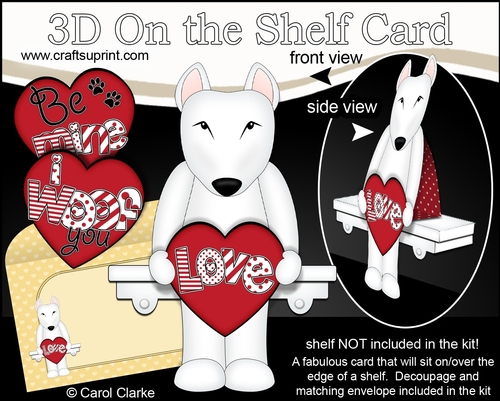 3D On the Shelf Card Kit - Valentine Heart Love & Romance Little English Bull Terrier Dog Earl