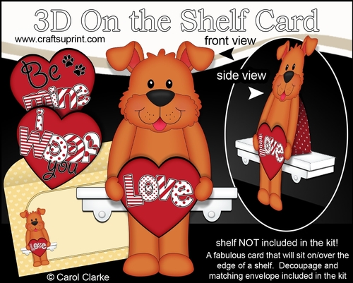 3D On the Shelf Card Kit - Valentine Heart Love & Romance Little Dog Rusty