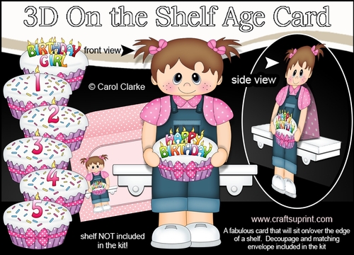 3D On the Shelf Card Kit - Little Toddler Justina is the Birthday Girl with ages 1 - 5 age Birthday Cake Decoupage