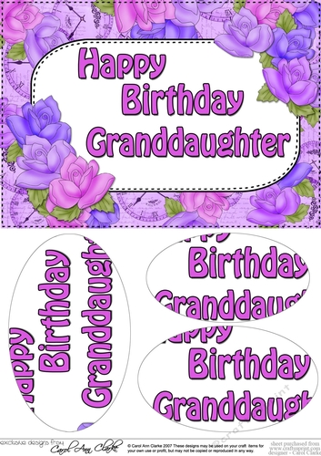 A5 Happy Birthday GRANDDAUGHTER Time for Roses Oval Pyramage Topper