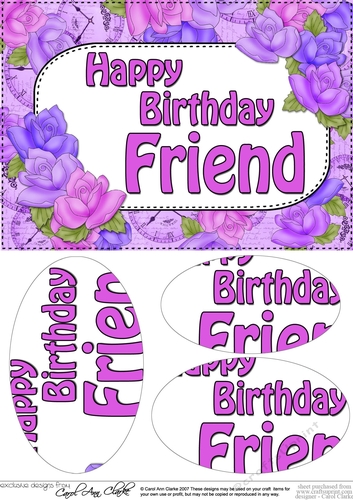 A5 Happy Birthday FRIEND Time for Roses Oval Pyramage Topper