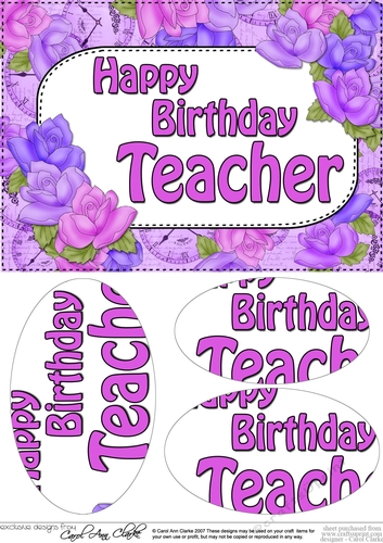 A5 Happy Birthday TEACHER Time for Roses Oval Pyramage Topper