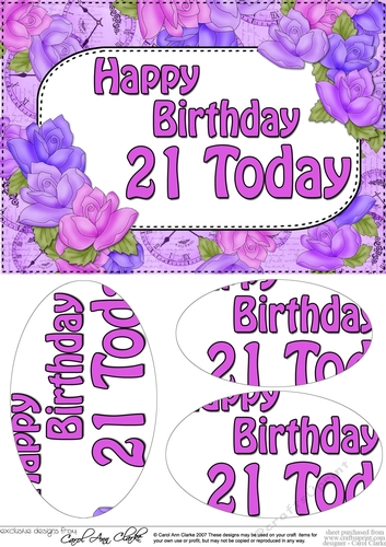 A5 Happy Birthday 21 TODAY Time for Roses Oval Pyramage Topper