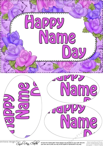 A5 Happy NAME DAY Time for Roses Oval Pyramage Topper