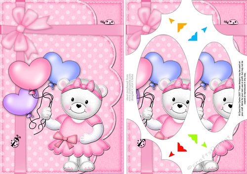 A5 Teddy Tess has Pretty Balloons Scallop Corners & Pyramage Topper