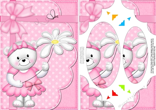 A5 Teddy Tess has a Pretty Flower Scallop Corners & Pyramage Topper