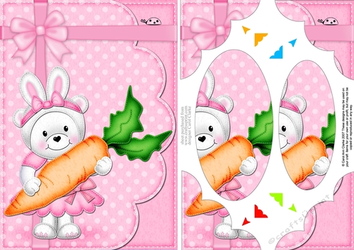 A5 Easter Teddy Tess has Bunny Ears and a Carrott Scallop Corners & Pyramage Topper
