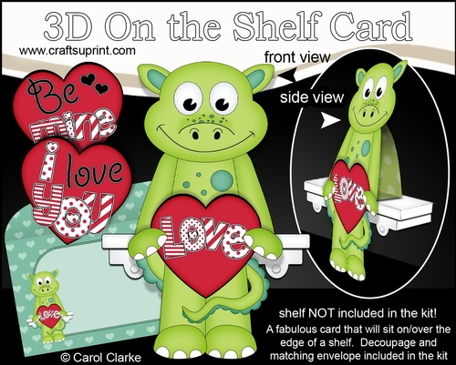 3D On the Shelf Card Kit - Valentine Heart Love & Romance Little Dinosaur Denis