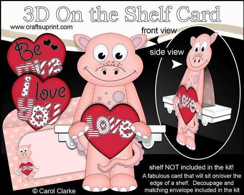3D On the Shelf Card Kit - Valentine Heart Love & Romance Little Dinosaur Dela