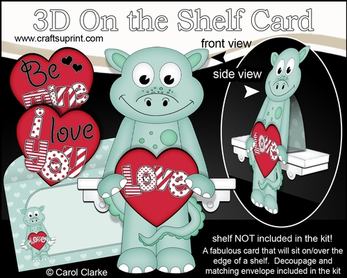 3D On the Shelf Card Kit - Valentine Heart Love & Romance Little Dinosaur Deke