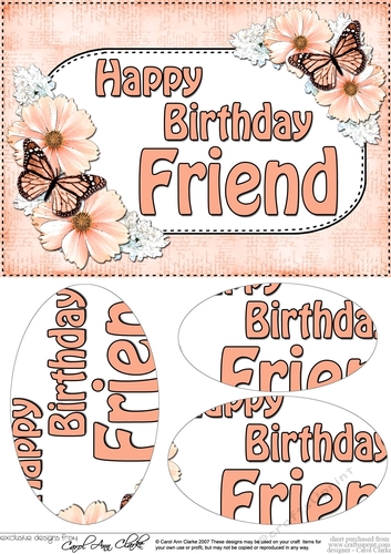 A5 Birthday FRIEND Butterflies & Flowers Oval Pyramage Topper