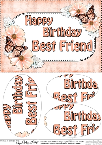 A5 Birthday BEST FRIEND Butterflies & Flowers Oval Pyramage Topper