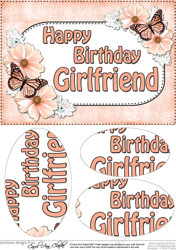 A5 Birthday GIRLFRIEND Butterflies & Flowers Oval Pyramage Topper