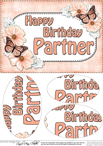 A5 Birthday PARTNER Butterflies & Flowers Oval Pyramage Topper