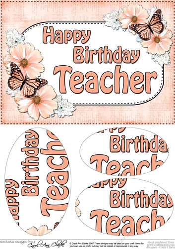 A5 Birthday TEACHER Butterflies & Flowers Oval Pyramage Topper