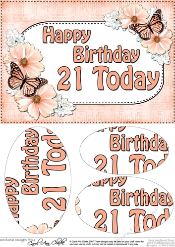 A5 Birthday 21 TODAY Butterflies & Flowers Oval Pyramage Topper