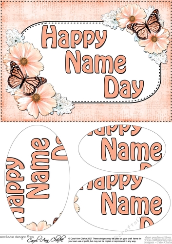 A5 NAME DAY Butterflies & Flowers Oval Pyramage Topper
