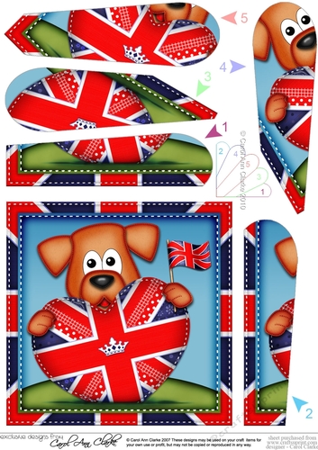 Rusty Dog is flying the Union Jack Flag Heart Fan Pyramage Topper