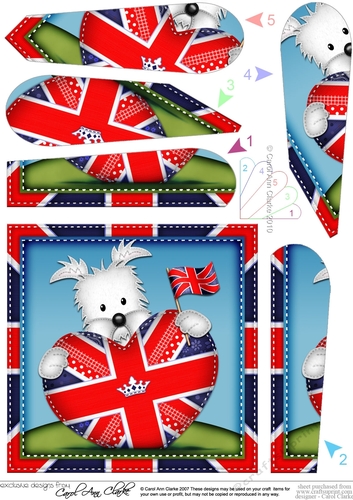 Jock Westie Dog is flying the Union Jack Flag Heart Fan Pyramage Topper