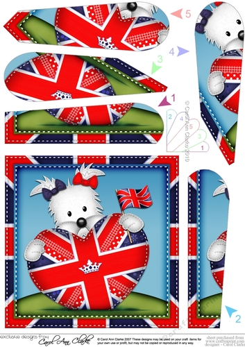 Jess Westie Dog is flying the Union Jack Flag Heart Fan Pyramage Topper