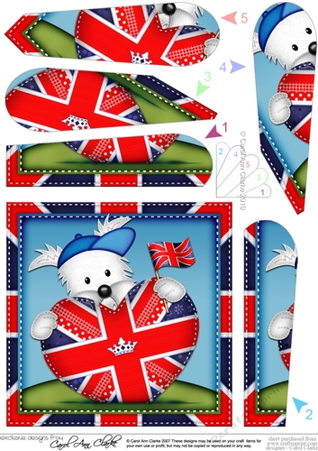 Jock Westie Dog is flying the Union Jack Flag Heart Fan Pyramage Topper